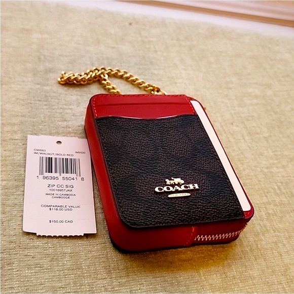 NWT Coach Zip Card Case In Signature Canvas - Picture 5 of 7